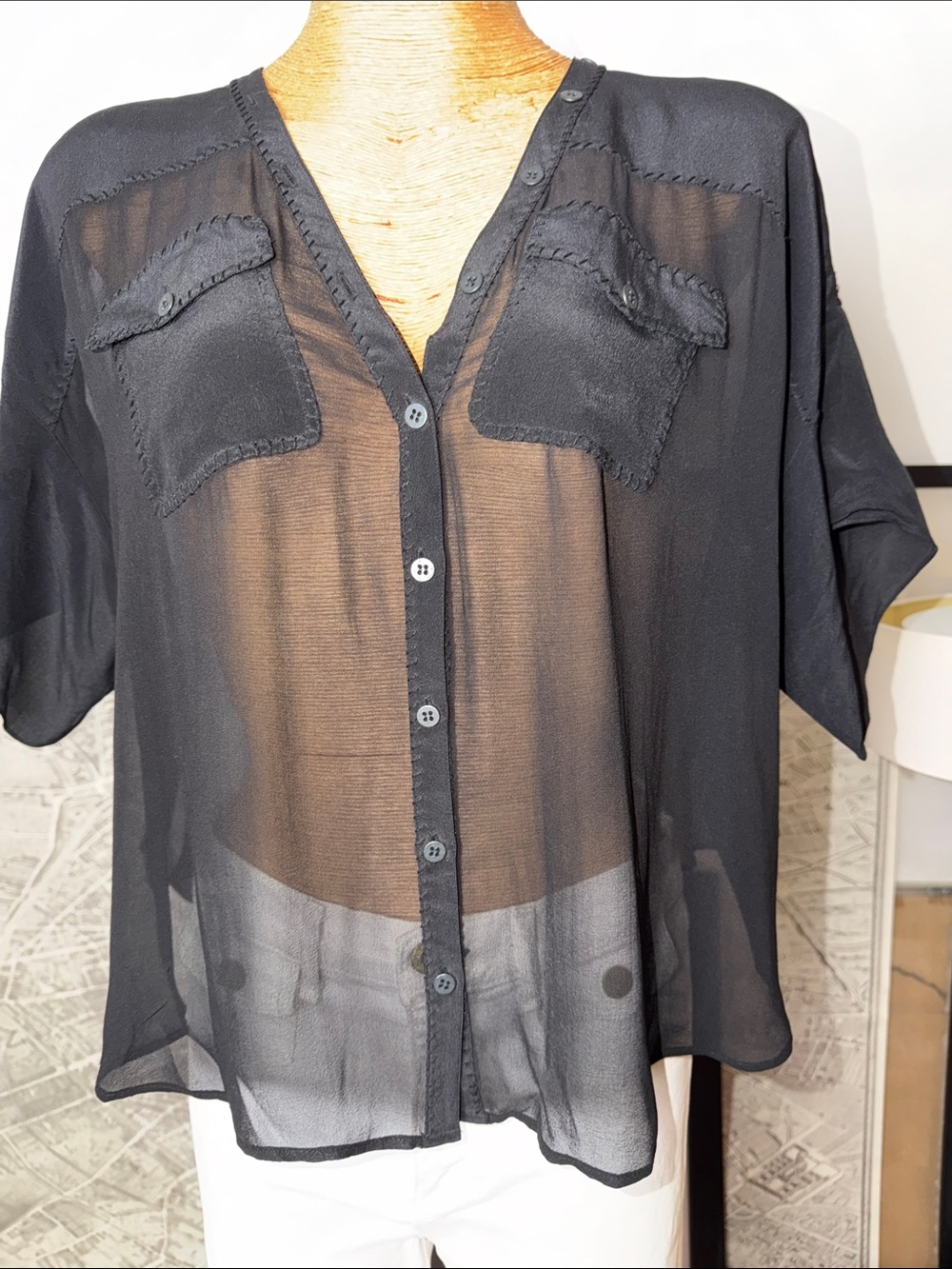 ALLSAINTS SPITALFIELDS black silk top Size 8